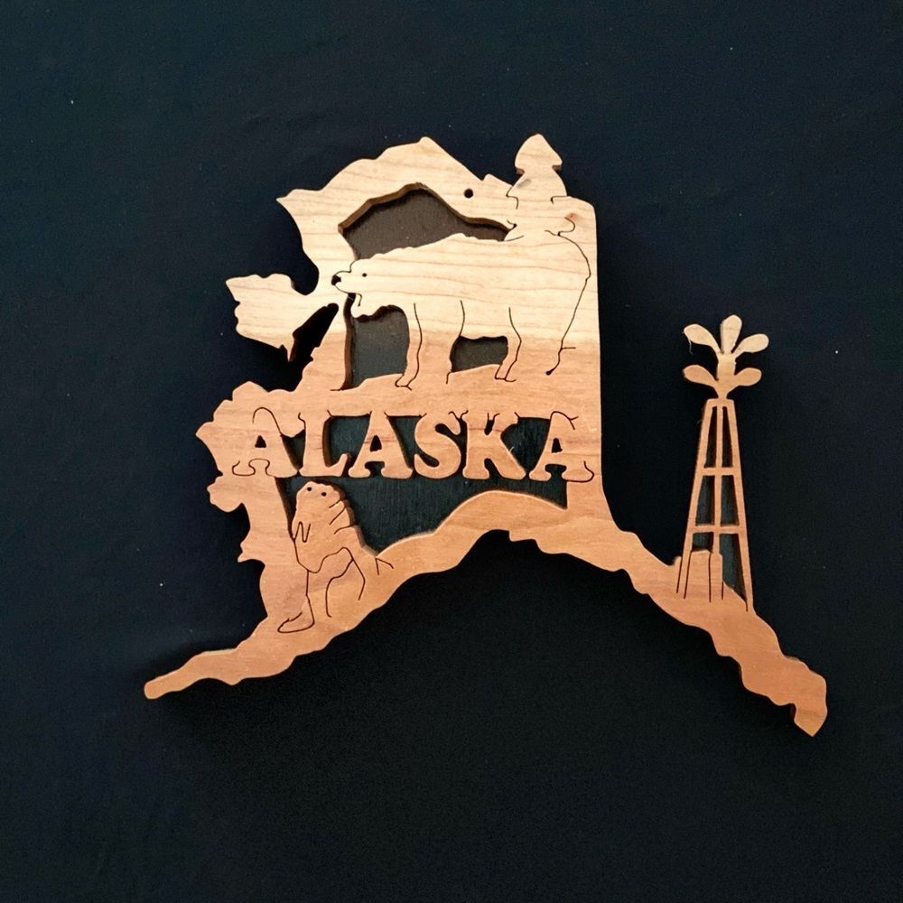 Handcrafted Wooden ALASKA
Plaque - Custom State Wall Art - Great Gift!